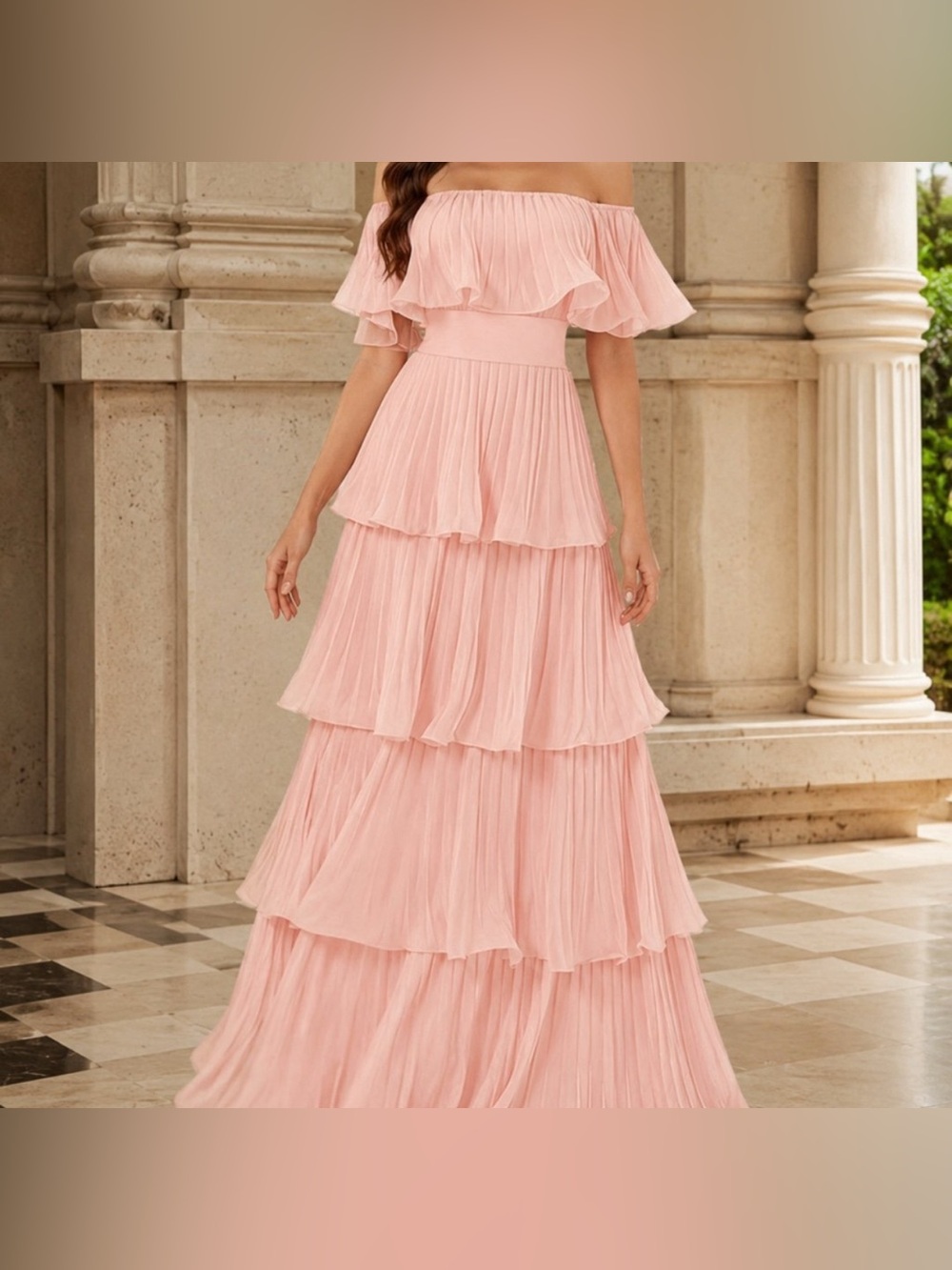 Womens Pink Ruffled Tiered Maxi Dress